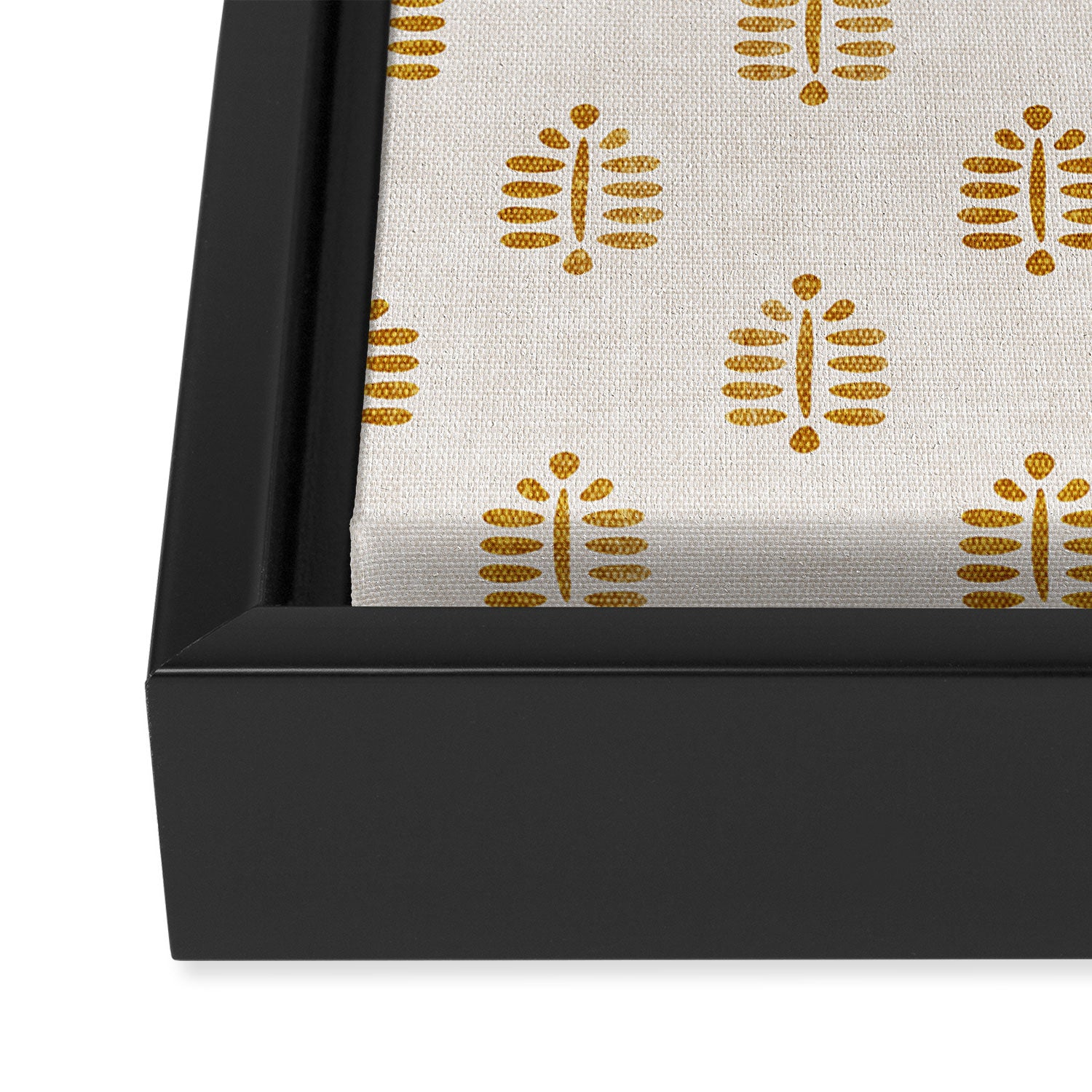 block print palm in golden on natural Framed Canvas Print Gallery Image 3