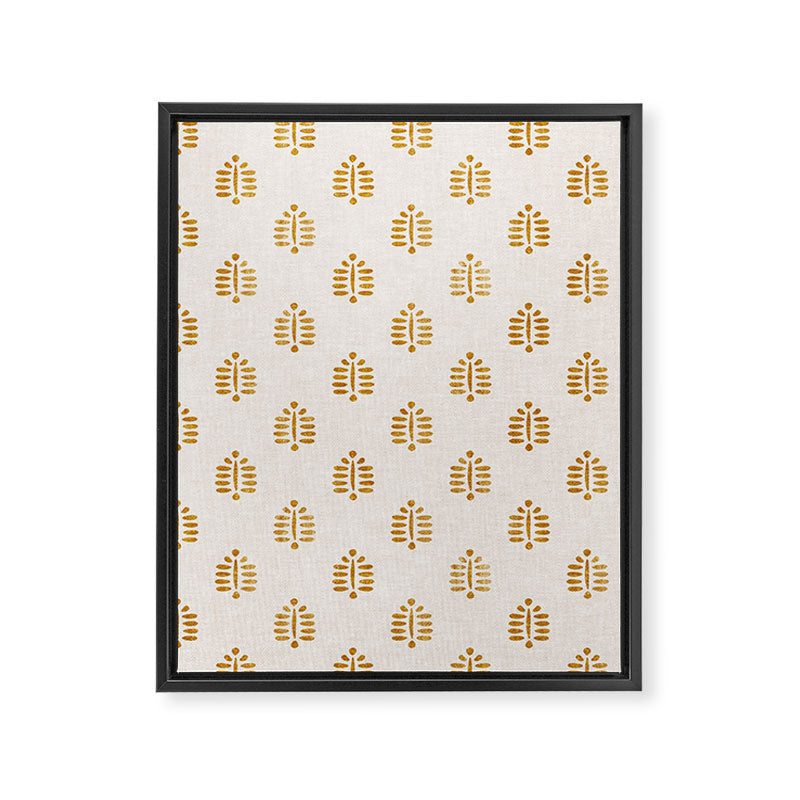 block print palm in golden on natural Framed Canvas Print Gallery Image 8