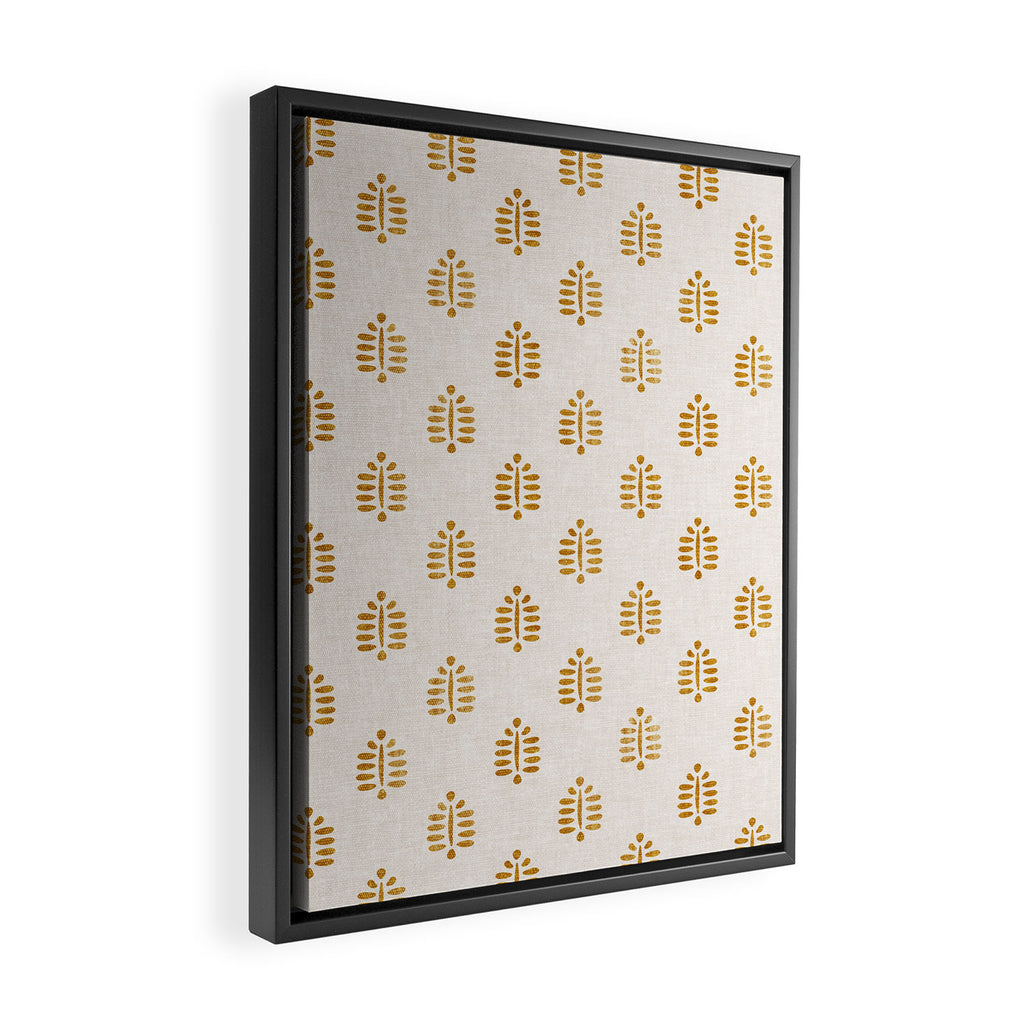 block print palm in golden on natural Framed Canvas Print Gallery Image 2
