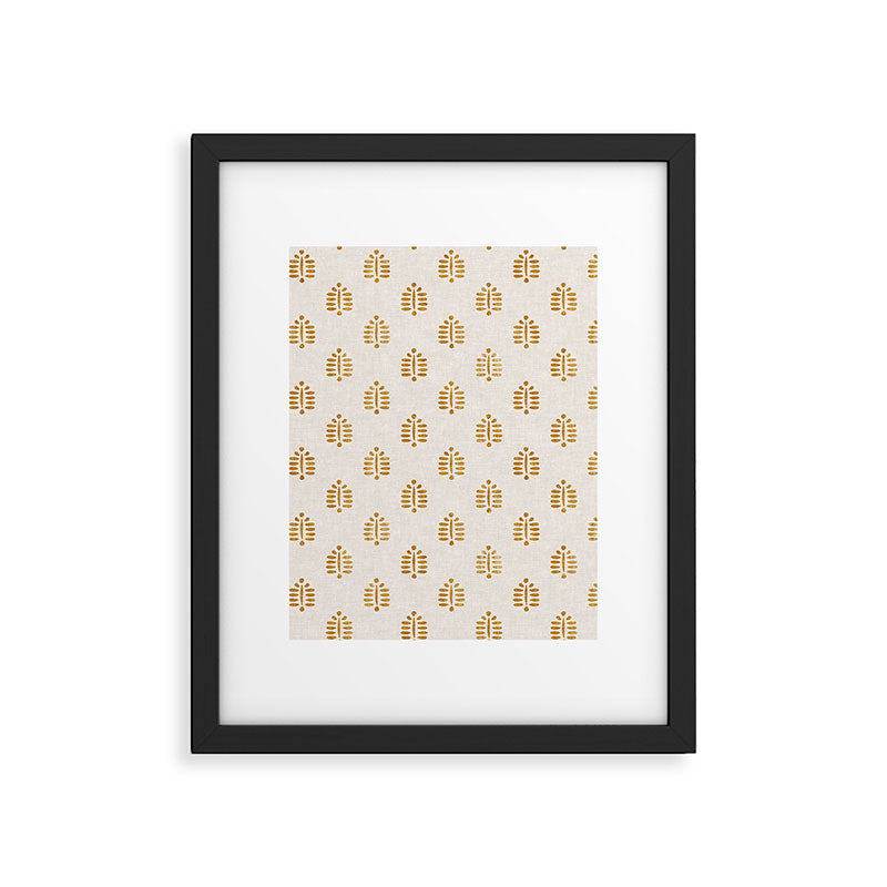 block print palm in golden on natural Framed Art Print Gallery Image 6