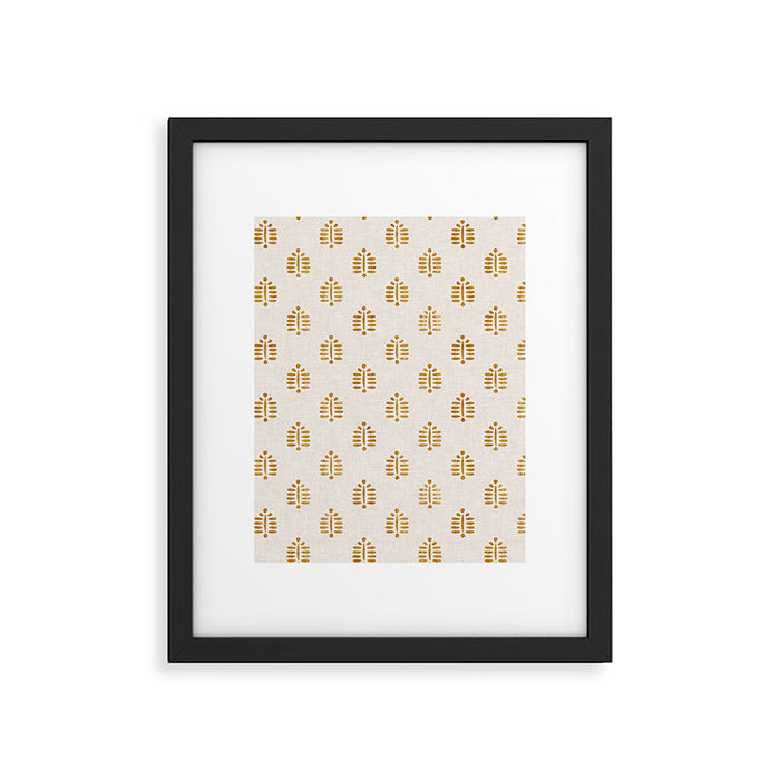 block print palm in golden on natural Framed Art Print Gallery Image 1