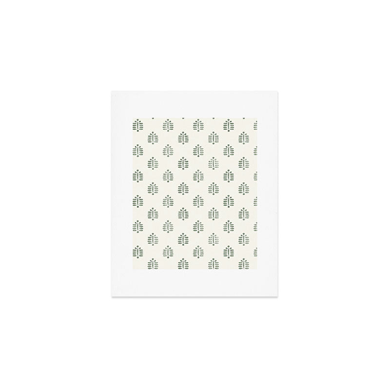 block print palm in sage on cream Art Print Gallery Image 1