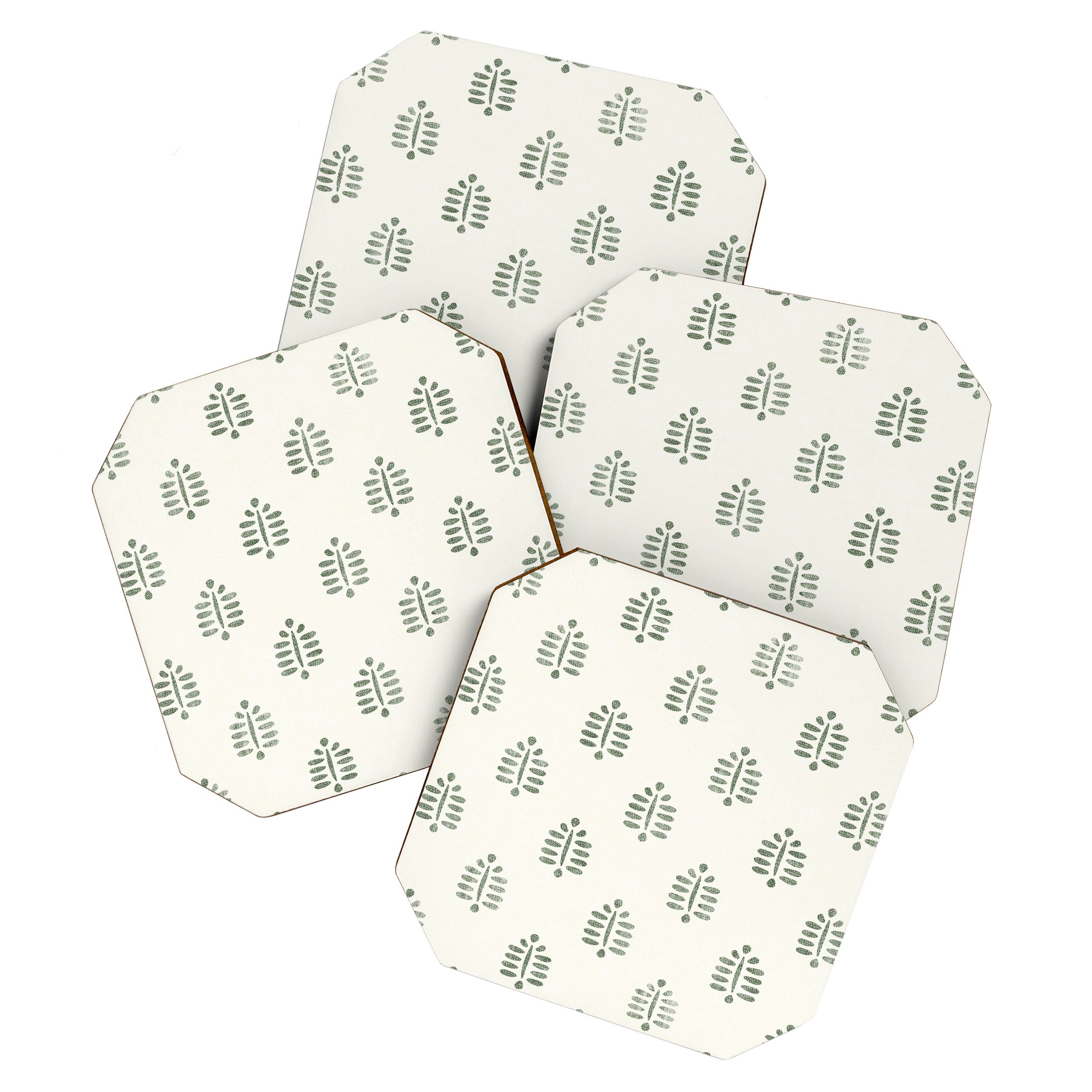 block print palm in sage on cream Coaster Gallery Image 1