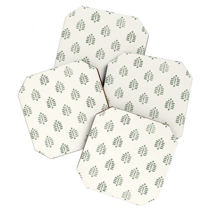 block print palm in sage on cream Coaster Gallery Image 1