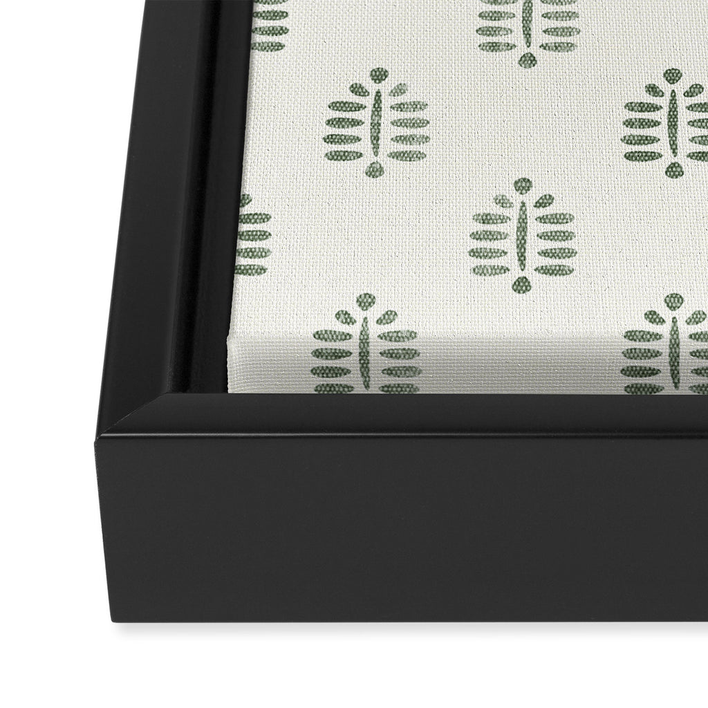 block print palm in sage on cream Framed Canvas Print Gallery Image 3