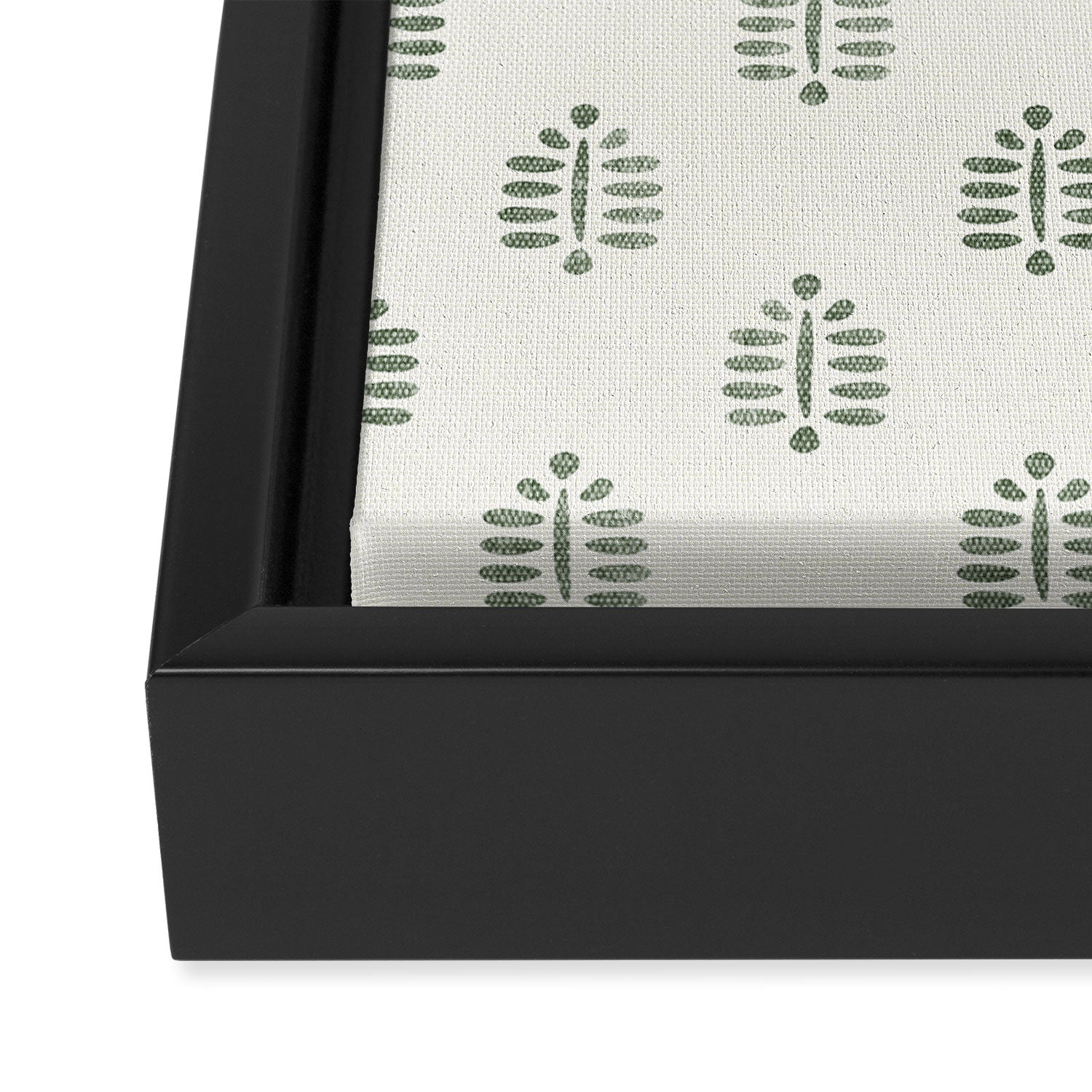 block print palm in sage on cream Framed Canvas Print Gallery Image 3