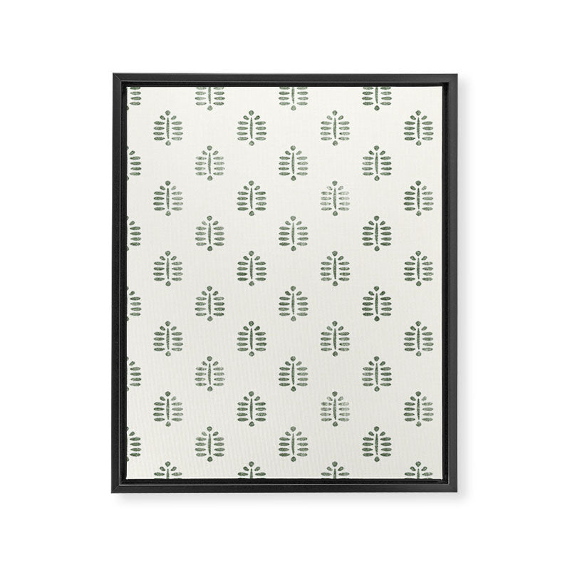 block print palm in sage on cream Framed Canvas Print Gallery Image 8