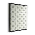 block print palm in sage on cream Framed Canvas Print Gallery Image 2