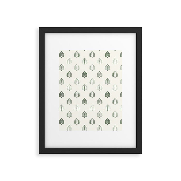 block print palm in sage on cream Framed Art Print Gallery Image 1