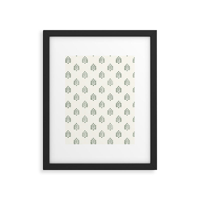 block print palm in sage on cream Framed Art Print Gallery Image 4