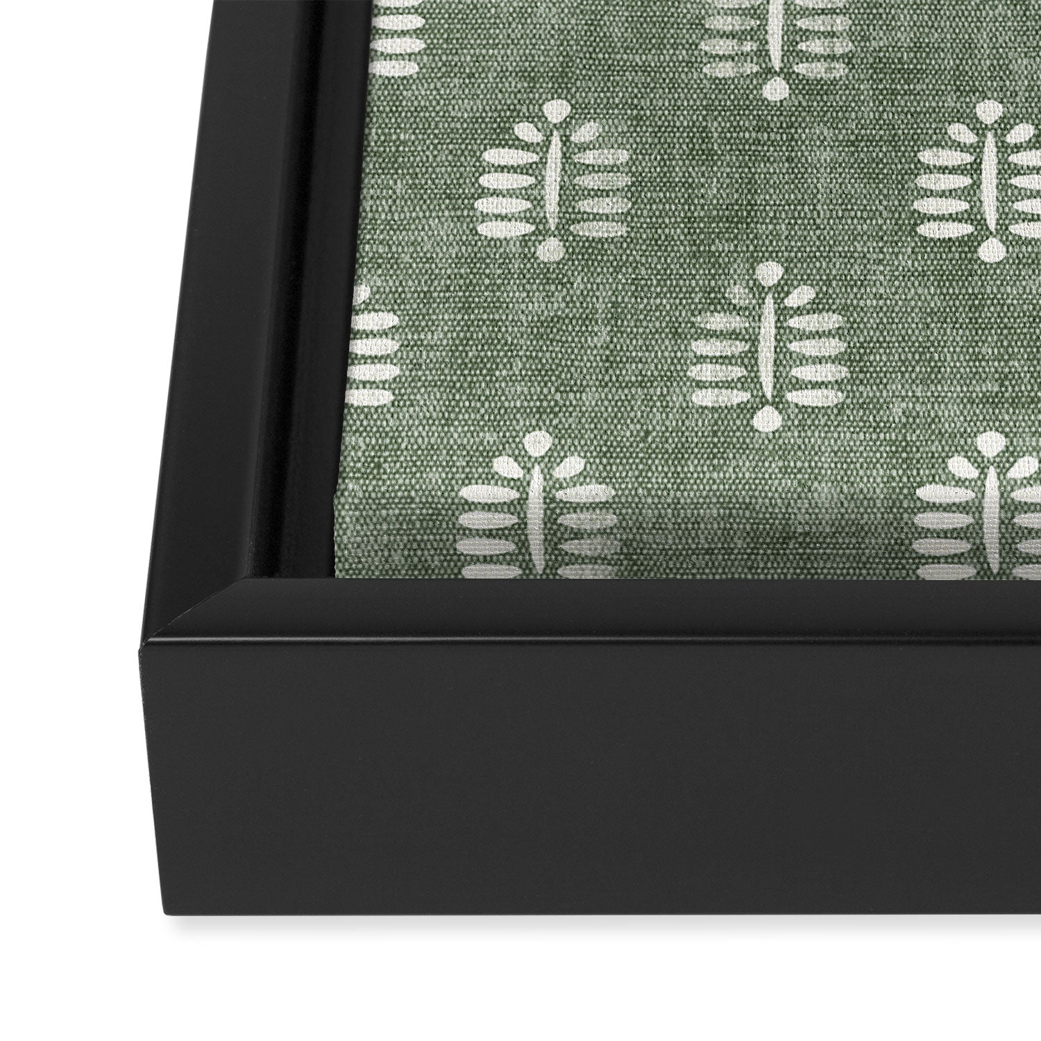 block print palm on sage Framed Canvas Print Gallery Image 3