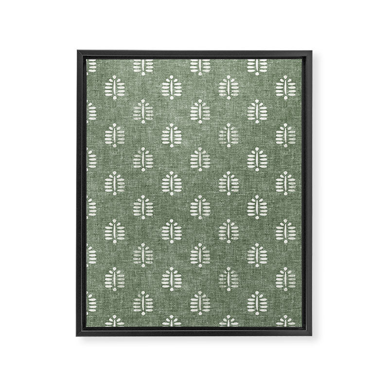block print palm on sage Framed Canvas Print Gallery Image 8