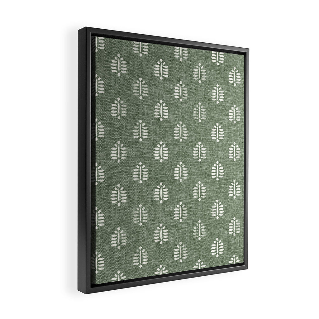 block print palm on sage Framed Canvas Print Gallery Image 2