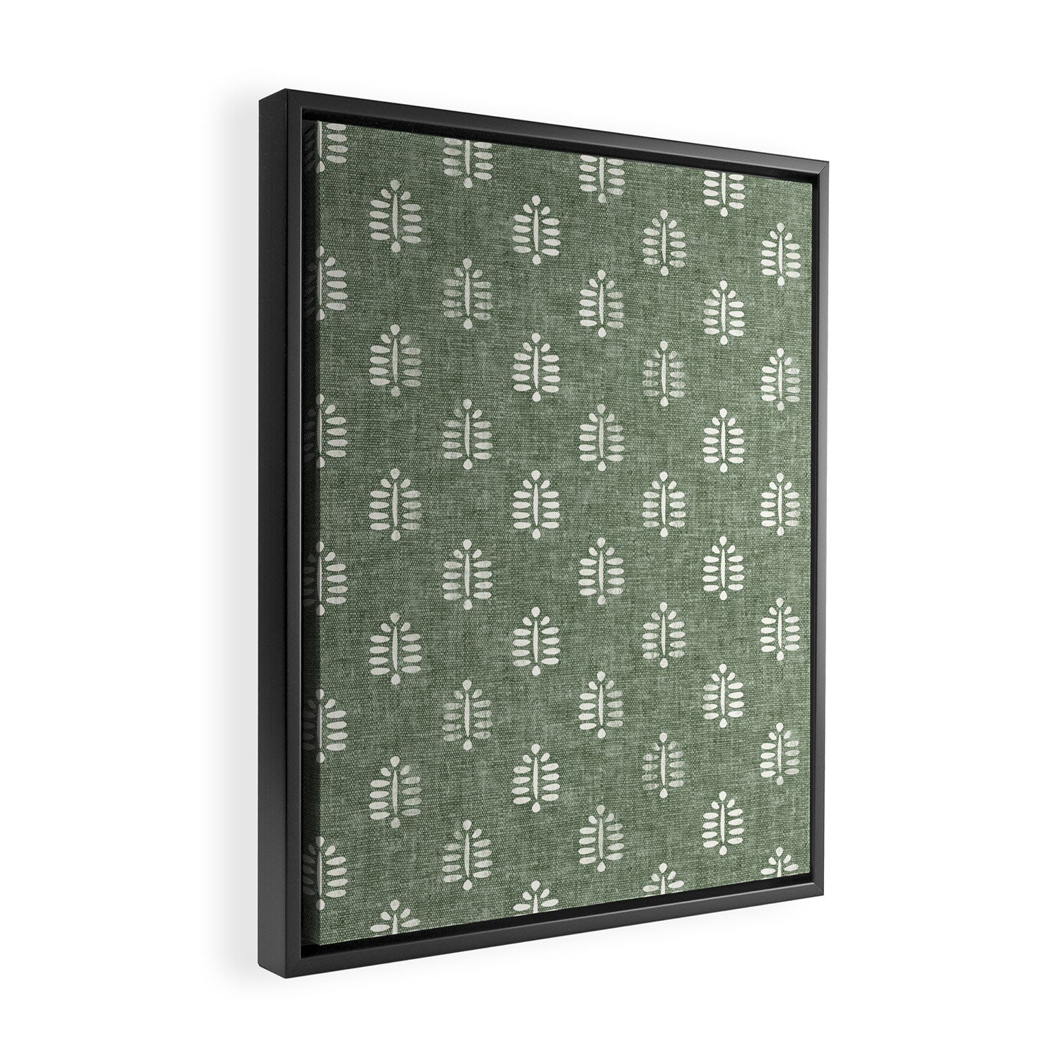 block print palm on sage Framed Canvas Print Gallery Image 2