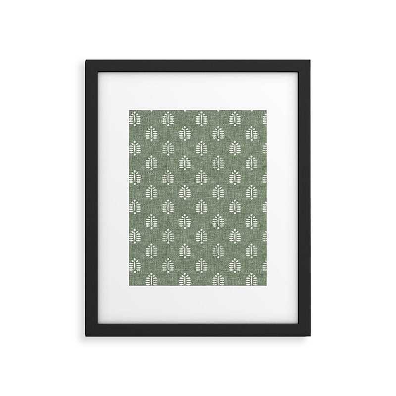 block print palm on sage Framed Art Print Gallery Image 6