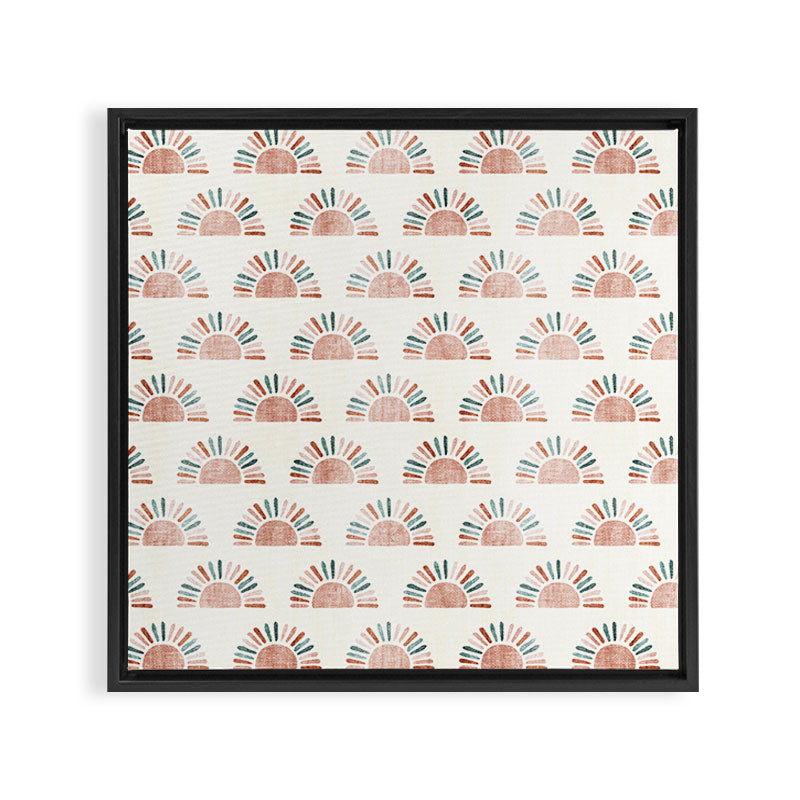 block print suns - jade and dusty rose Framed Canvas Print Gallery Image 3