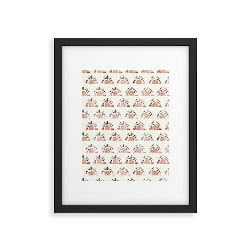 block print suns - jade and dusty rose Framed Art Print Gallery Image 4