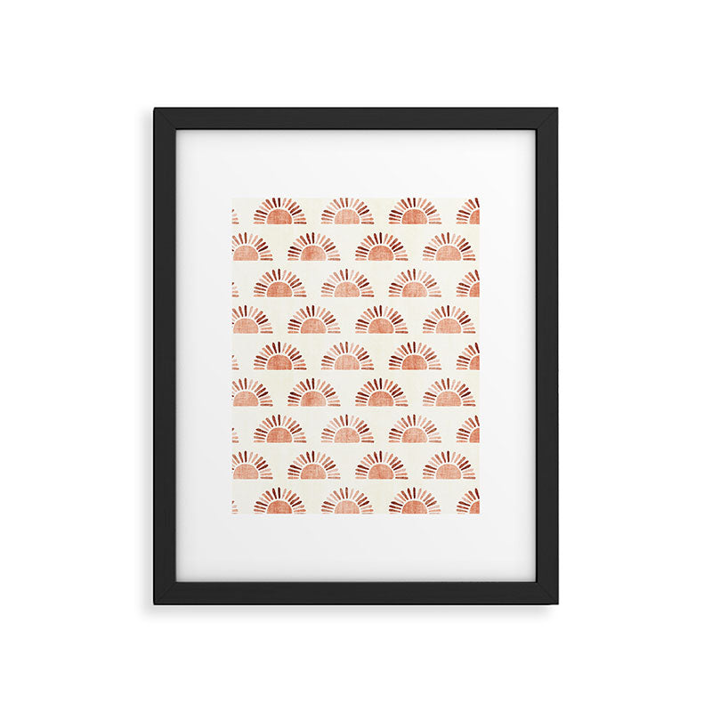 block print suns - multi colored terra cotta Framed Art Print Gallery Image 6