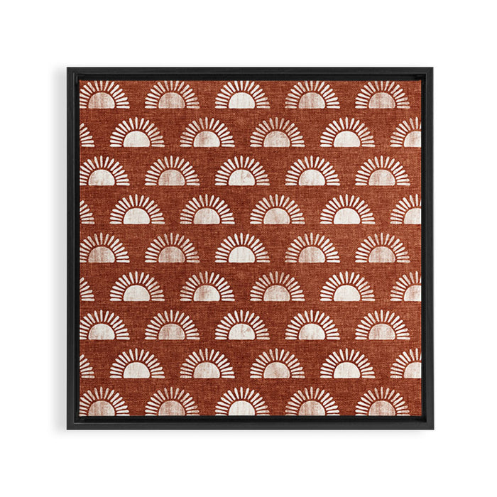 block print suns on rust Framed Canvas Print Gallery Image 1