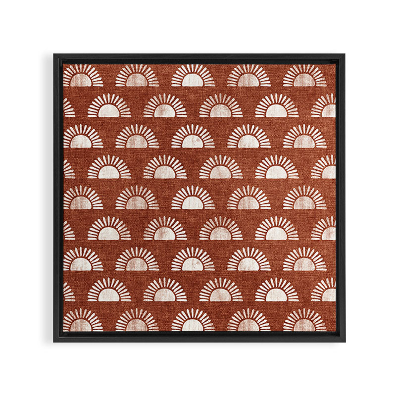 block print suns on rust Framed Canvas Print Gallery Image 3