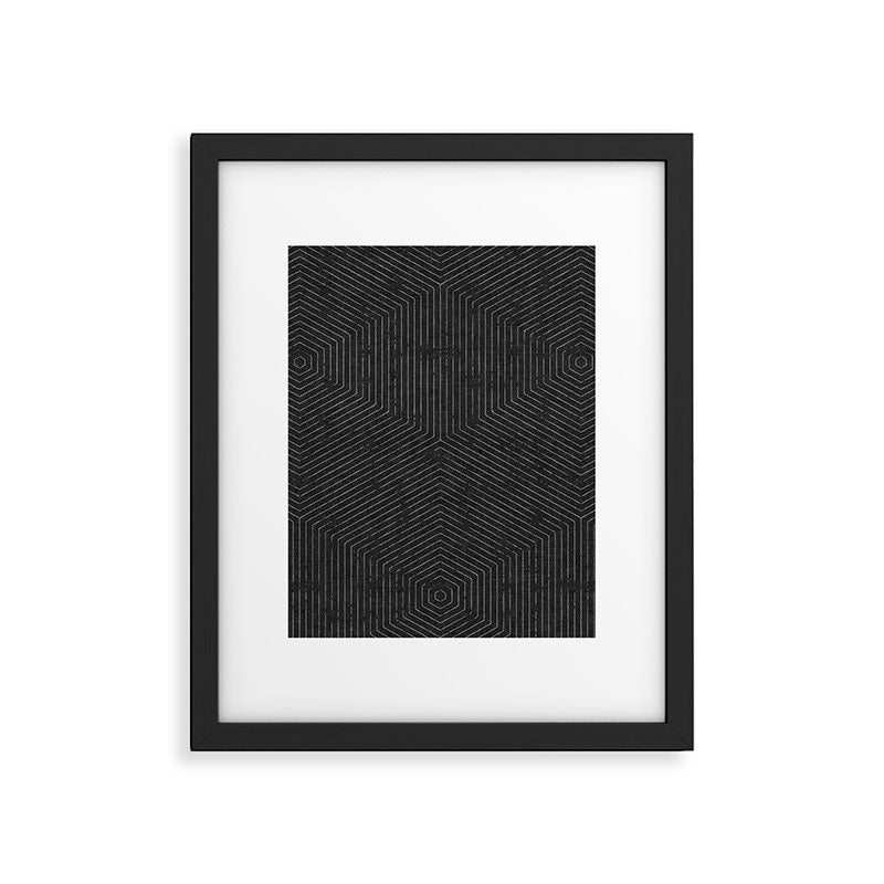 boho hexagon stripes - charcoal Framed Art Print Gallery Image 6
