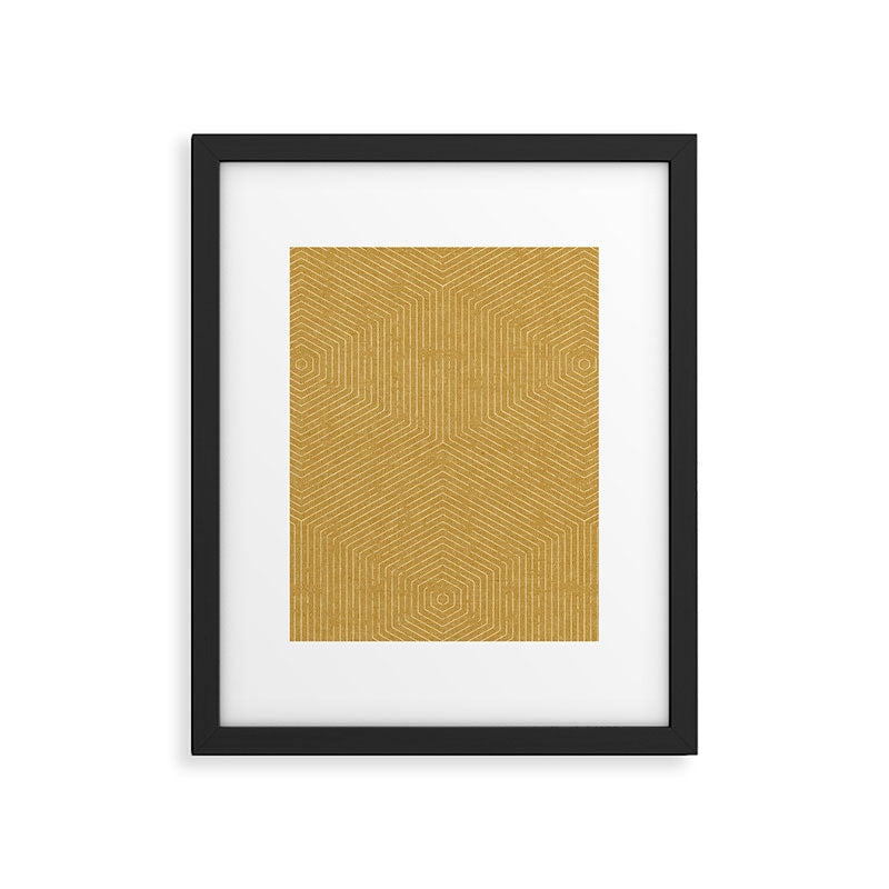 boho hexagon stripes - mustard Framed Art Print Gallery Image 6