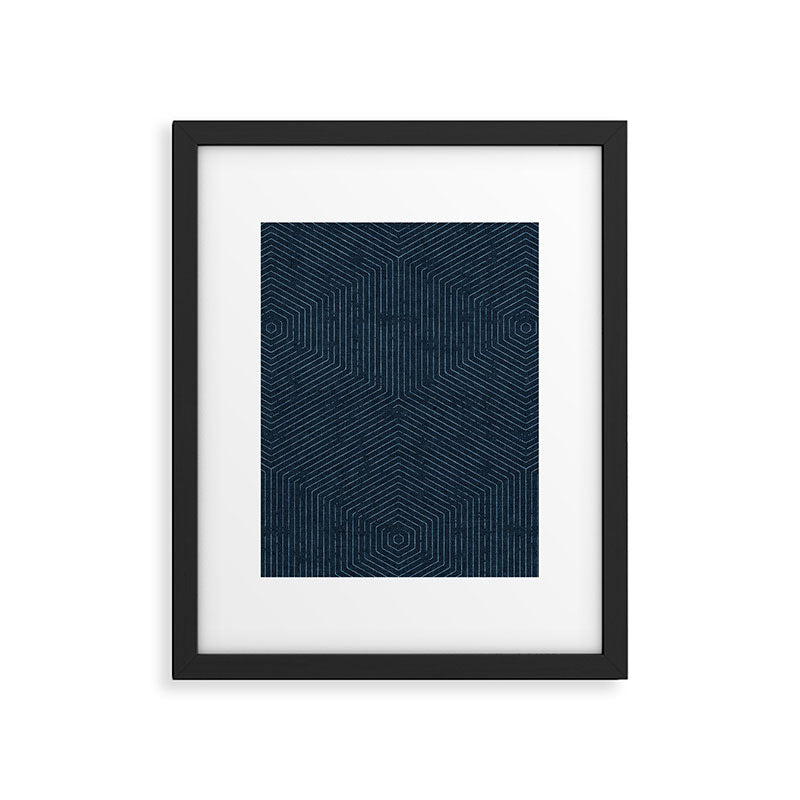 boho hexagon stripes - navy Framed Art Print Gallery Image 6