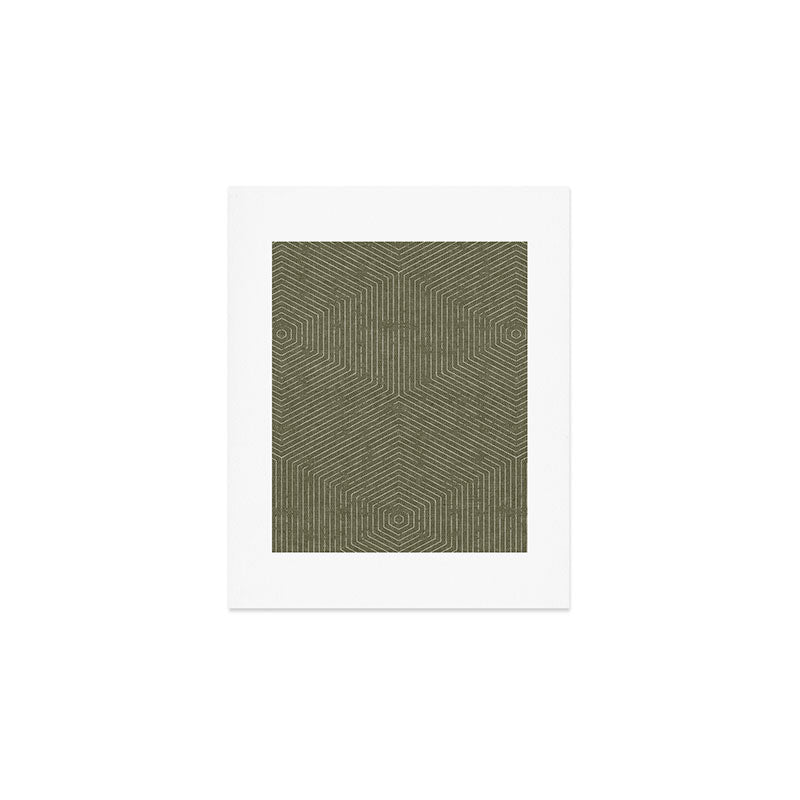 boho hexagon stripes - olive green Art Print Gallery Image 1