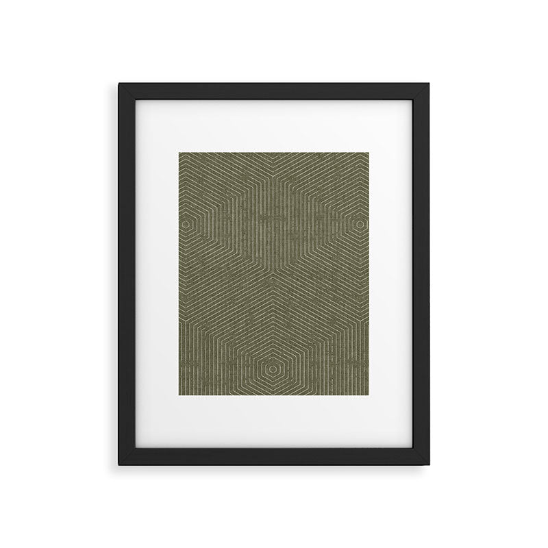 boho hexagon stripes - olive green Framed Art Print Gallery Image 6