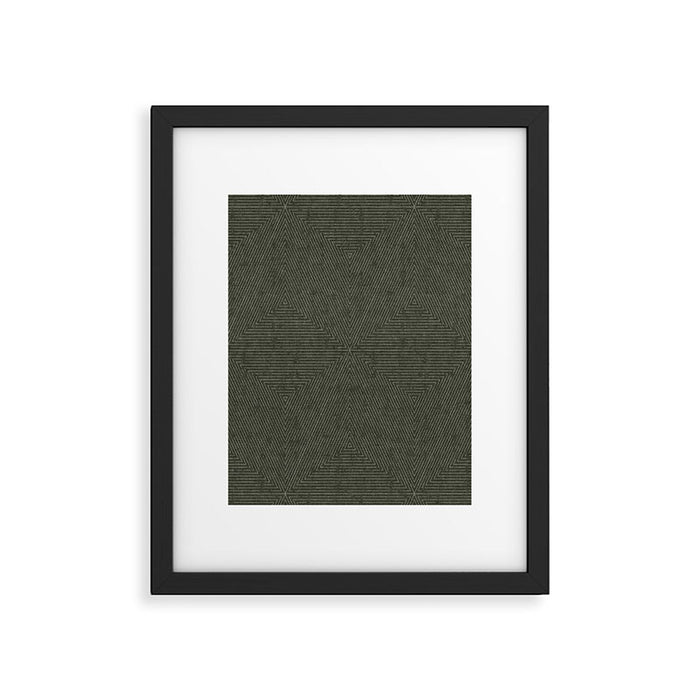 boho triangle stripes - olive green Framed Art Print Gallery Image 1