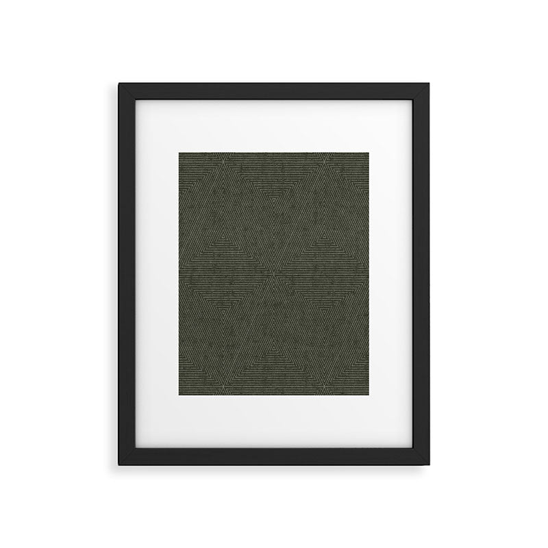 boho triangle stripes - olive green Framed Art Print Gallery Image 4
