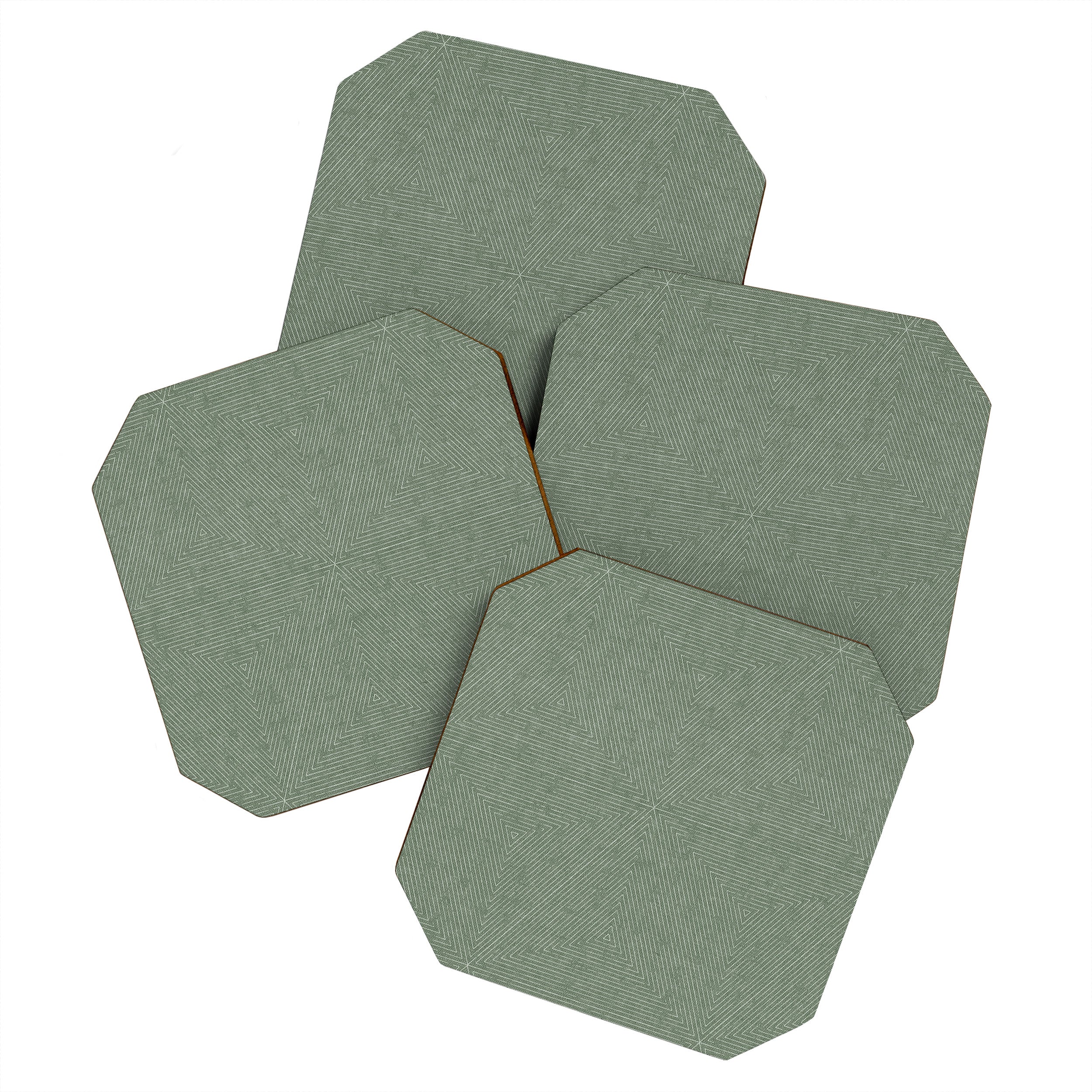 boho triangle stripes - sage Coaster Gallery Image 1