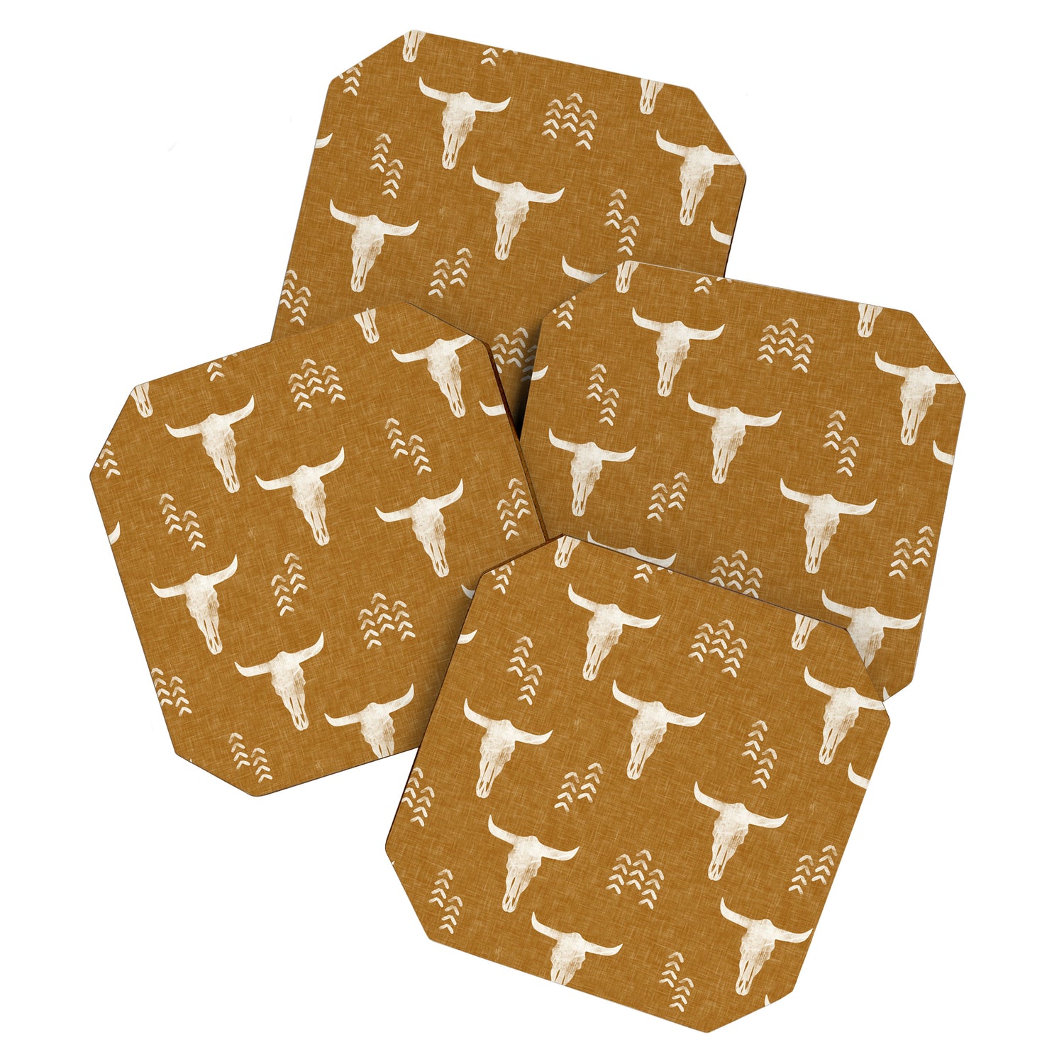 desert skulls - southwest cow skull - gold Coaster Gallery Image 1