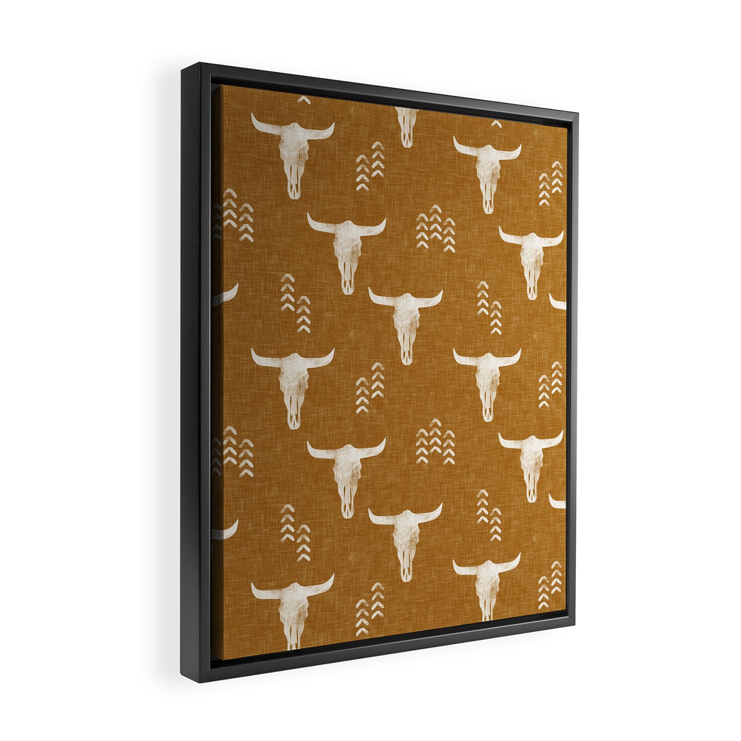 desert skulls - southwest cow skull - gold Framed Canvas Print Gallery Image 2