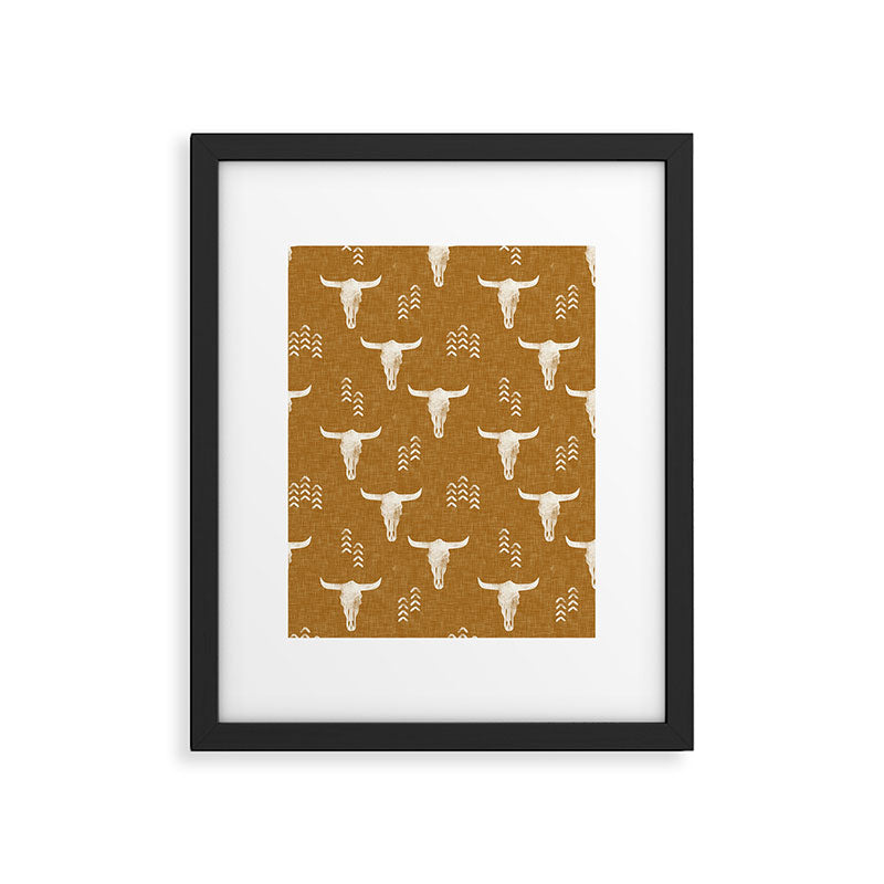 desert skulls - southwest cow skull - gold Framed Art Print Gallery Image 6