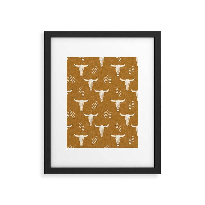 desert skulls - southwest cow skull - gold Framed Art Print Gallery Image 1