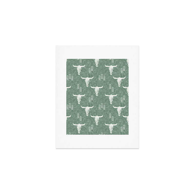 desert skulls - southwest cow skulls on sage Art Print Gallery Image 1