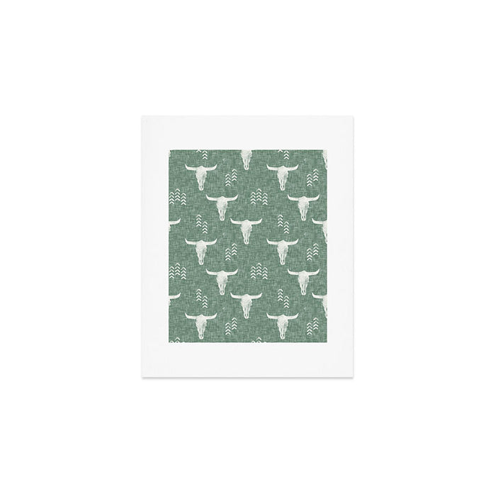 desert skulls - southwest cow skulls on sage Art Print Gallery Image 1