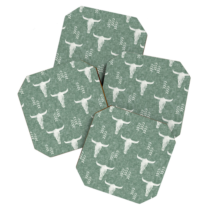 desert skulls - southwest cow skulls on sage Coaster Gallery Image 1