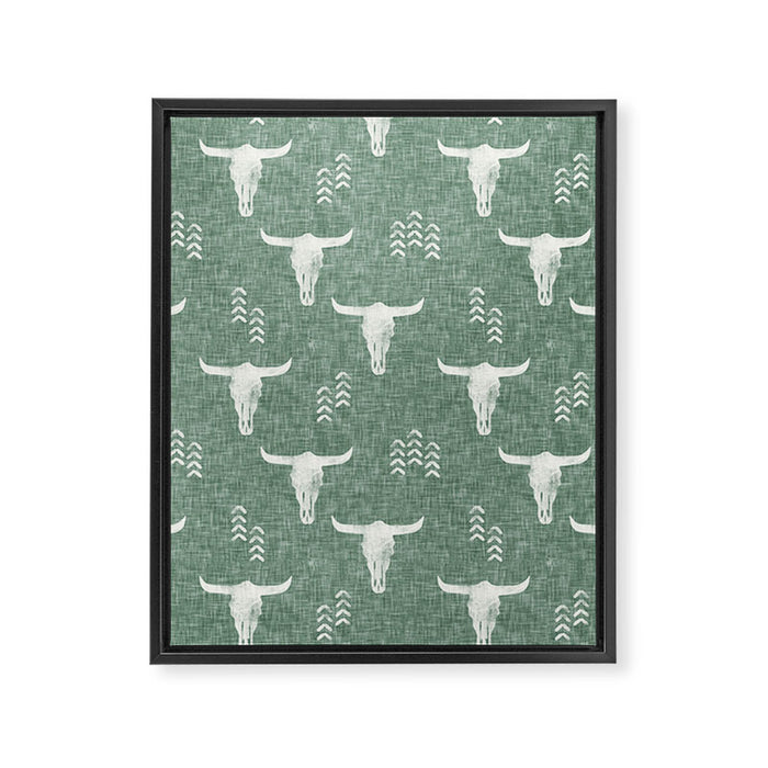 desert skulls - southwest cow skulls on sage Framed Canvas Print Gallery Image 1