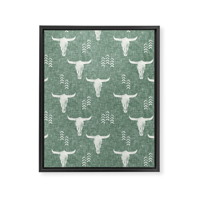 desert skulls - southwest cow skulls on sage Framed Canvas Print Gallery Image 8