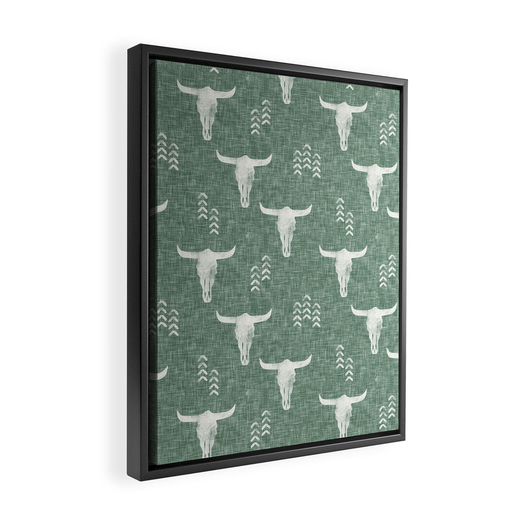 desert skulls - southwest cow skulls on sage Framed Canvas Print Gallery Image 2
