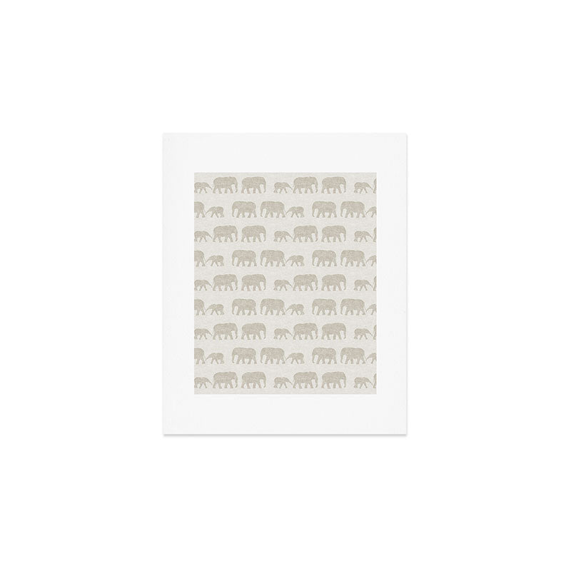 elephant march - beige Art Print Gallery Image 1