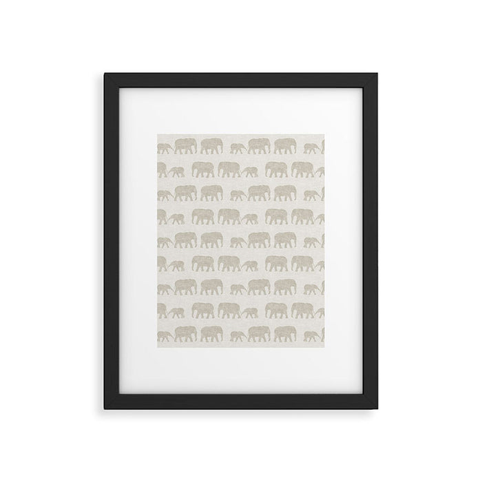 elephant march - beige Framed Art Print Gallery Image 1