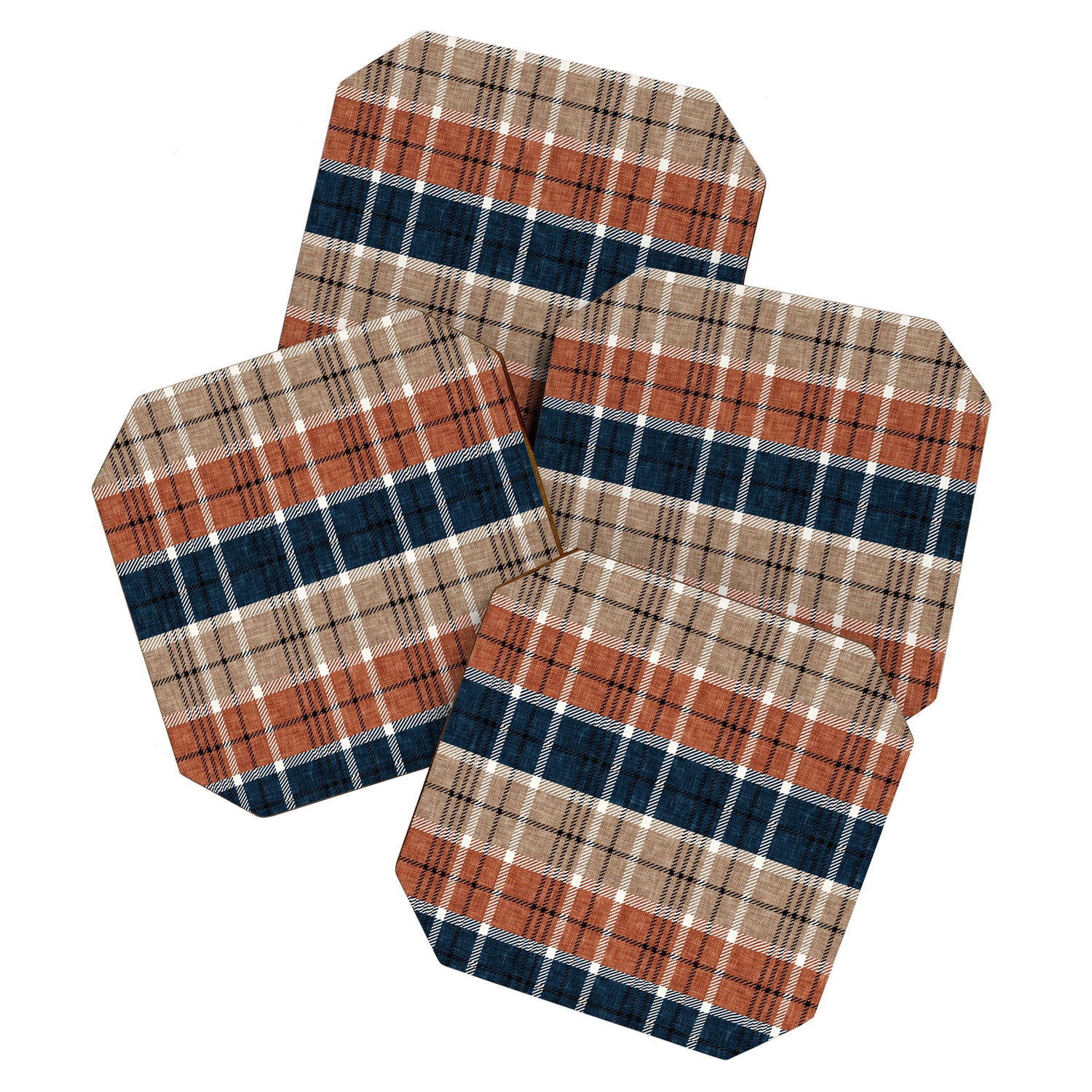 fall plaid - navy, orange & tan Coaster Gallery Image 1