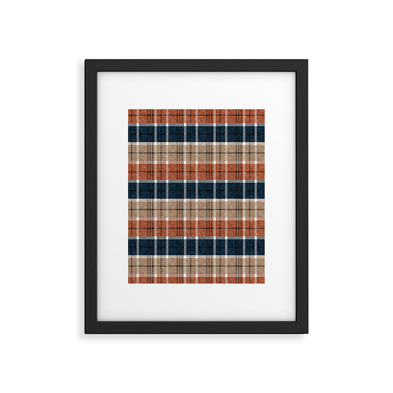 fall plaid - navy, orange & tan Framed Art Print Gallery Image 6