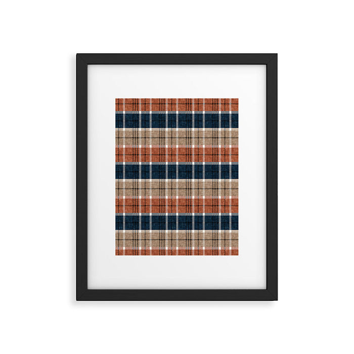 fall plaid - navy, orange & tan Framed Art Print Gallery Image 1
