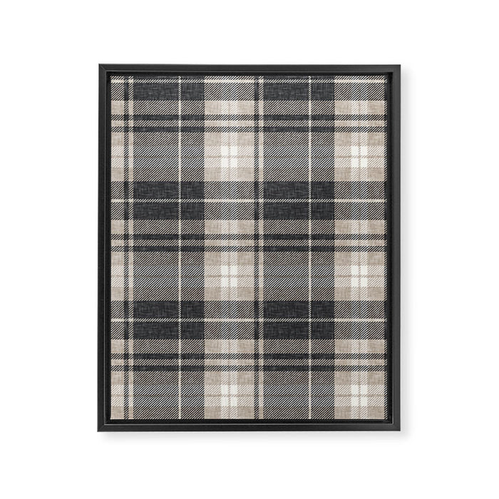 fall plaid - tan and charcoal Framed Canvas Print Gallery Image 1