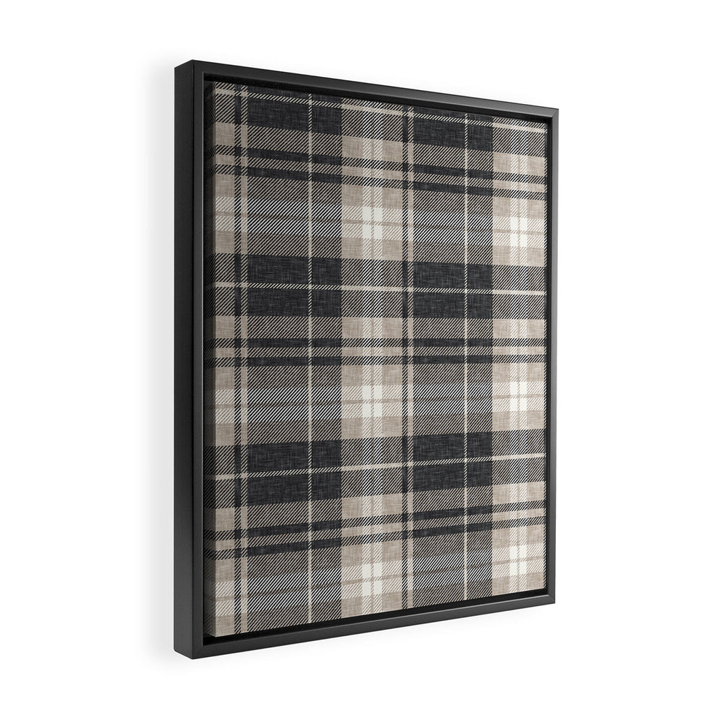 fall plaid - tan and charcoal Framed Canvas Print Gallery Image 2