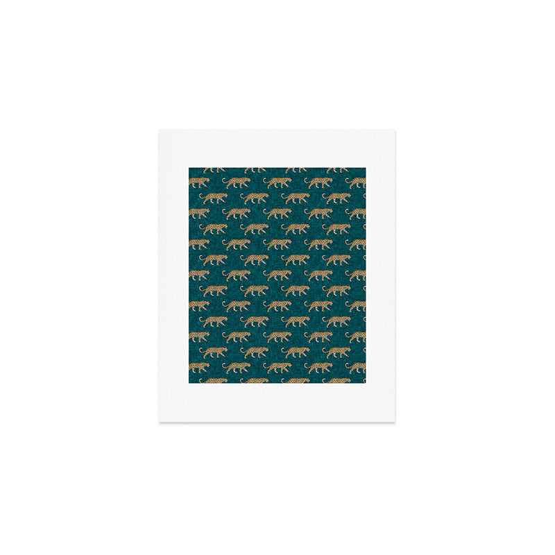 leopards walking - teal Art Print Gallery Image 1